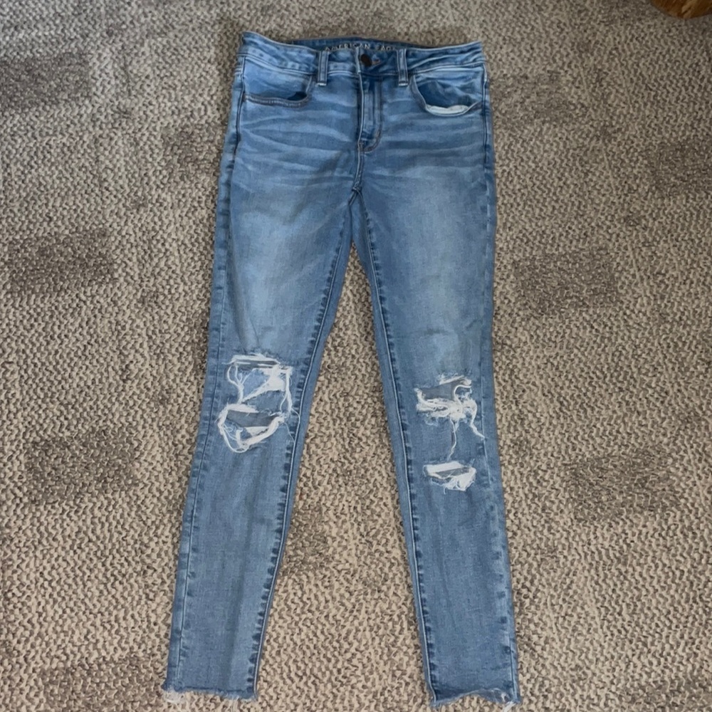 Womens American eagle skinny jeans jeggings distressed high waisted size 6